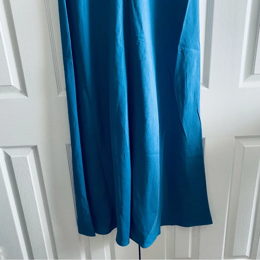 ABERCROMBIE LINEN BLEND SLEEVELESS V NECK COLUMN DRESS Blue S
